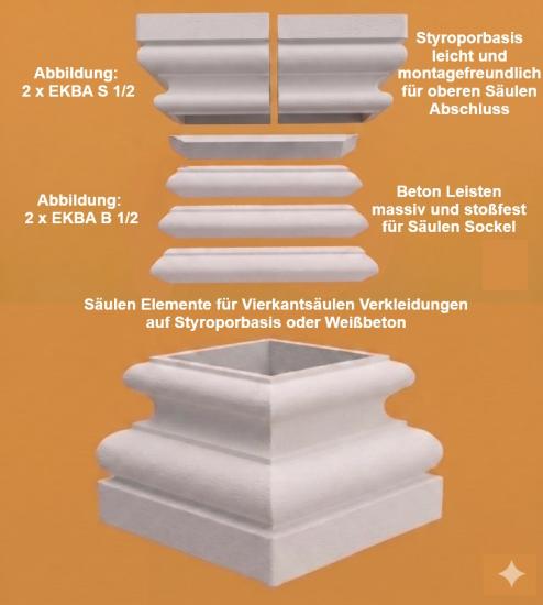 Kapitell Sockel Basis für eckige Säulen 15cm U-Halbschale zur Säulenverkleidung EKBA15cm