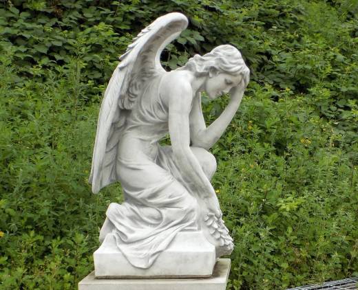 BAD-1555 Grabengel Engelfigur mit Kranz in der Hand als Beton Art Engel Skulptur 80cm 93kg