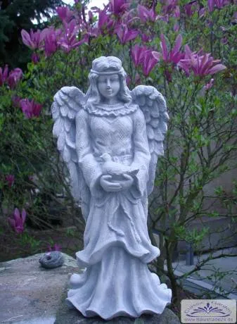 SA-N745 Engelfigur kleine Gartenfigur Engel mit Taube Gartendeko Beton Steinfigur 46cm 10kg