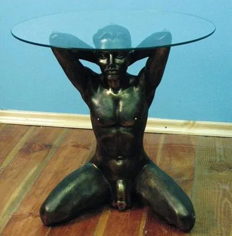 SK-6092 Erotischer Glastisch mit erotischem Mann Tisch mit runder Glasplatte 50cm