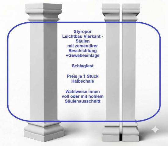 Styroporsäule 35cm eckige glatte U-Halbschale Leichtbausäulen Säulenverkleidung ESA35G