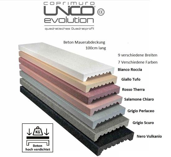 Beton Mauerabdeckung 100cm 10 Breiten 7 Farben glatt poliert System Evolution Quadrato Mauerkappen