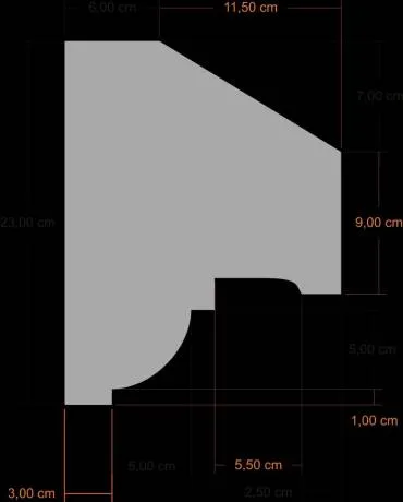 Betonstuck Sockelgesims Profil Leiste 225x165mm aus Weissbeton 120cm