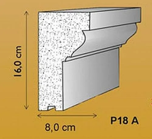 P18A Fassadenstuck Leiste Gesims Profil Styroporstuck Fassadenprofile 160x80mm 300cm
