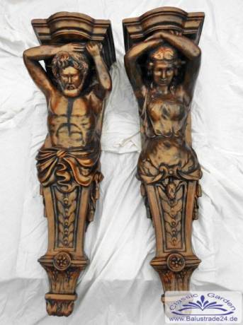 Wandkonsolen Mann und Frau Balkonwinkel Skulpturen Karyatiden Fassaden Figuren Galionsfigur Kupfer Bronze BAD-7101M
