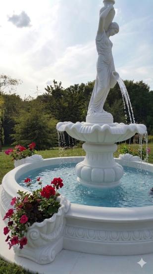 Gartenbrunnen Springbrunnen mit Figur und XL Brunnenbecken 220cm