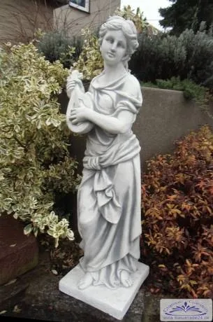 BAD-7150 Figur einer Frau musizierend mit Mandoline Gartenfigur als Steinfigur aus Weißbeton Steinguss 117cm 102kg