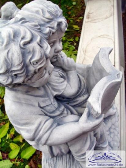 Gartendeko Steinfigur Mädchen und Junge als Märchenbuch Leser 51cm 37kg
