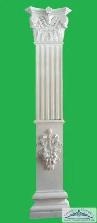 BAD-KP1102 Komplette Pilaster Wandsäule mit Schmucksockel Lisene und Säulen Kapitell aus Gips oder Beton max 332cm