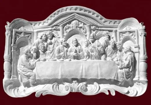 BAD-10343 Heiliges Abendmahl Gipsstuck Wandrelief oder als Fassadenstuck Relief aus Weissbeton 68x43cm
