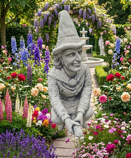 Hexe Baba Jaga auf dem Besen - Amüsante Halloween Gartenfigur