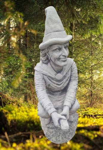 Gartenfigur Hexe auf Besen