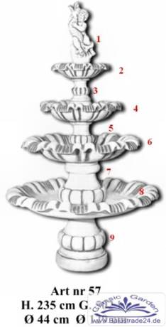 Kaskadenbrunnen mit 4 Wasserschalen und figur