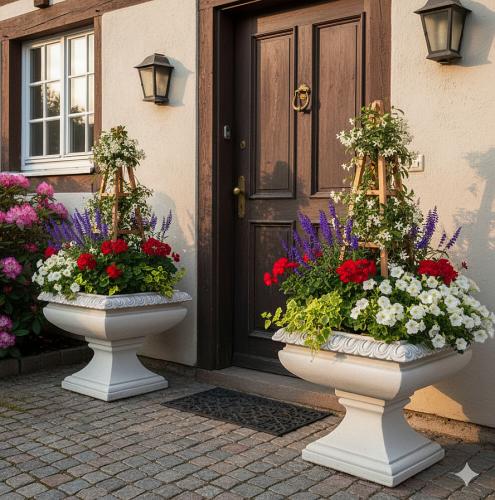 haustür Eingang Blumen Kübel