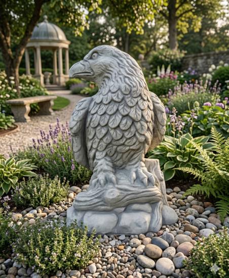Steinfigur sitzender Adler Gartenfigur Beton Steinguss Steinadler Figur 49cm 40kg