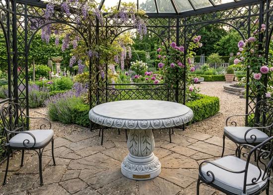 Gartentisch mit Tischplatte Beton Steintisch ⌀ 107cm