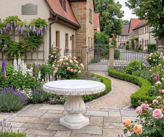 Steintisch Betonmöbel Gartentisch runde Tischplatte 107cm ⌀ Steinguss frostfest 210kg