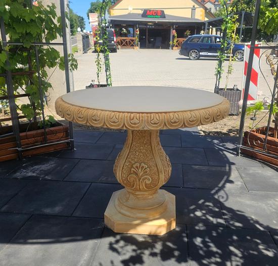 Gartentisch ocker farbig Betontisch runde 95cm oder 107cm ⌀ Tischplatte Steinmöbel