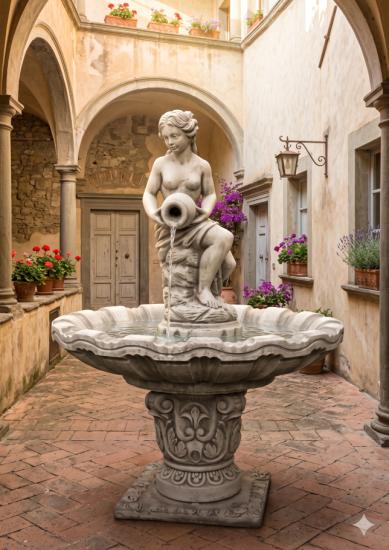 Gartenbrunnen als Standbrunnen mit Figur Frau mit Wasserkrug Garten Springbrunnen 162cm
