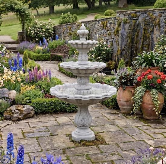 Kaskaden Gartenbrunnen Standbrunnen mit 3 Wasserschalen Garten Springbrunnen 220cm