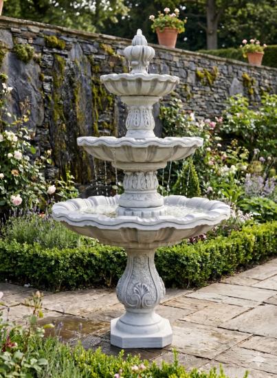 Kaskaden Gartenbrunnen Standbrunnen mit 3 Wasserschalen Garten Springbrunnen 220cm