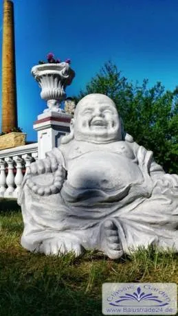 BAD-3104 Dicker Buddha beim Gebet Buddhafigur als massive schwere Beton Steinguss Steinfigur 43cm 58kg