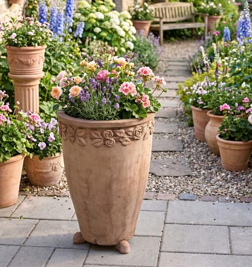 Pflanztopf konisch aus Steinguss frostfest & massiv Terracotta farbig