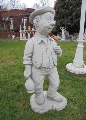 Trinker Figur mit Flasche Trunkenbold Steinfigur lustige Dekofigur Weißbeton Steinguss 87cm 45kg BAD-10267