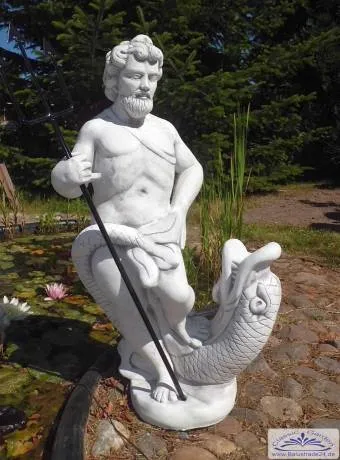 S302 Gartenfigur Neptun mit Dreizack Skulptur Steinfigur als Brunnenfigur 75cm 45kg