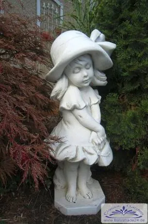 BAD-1526 Kleines Mädchen Figur mit Hut und Handtasche Steinfigur 90cm 81kg