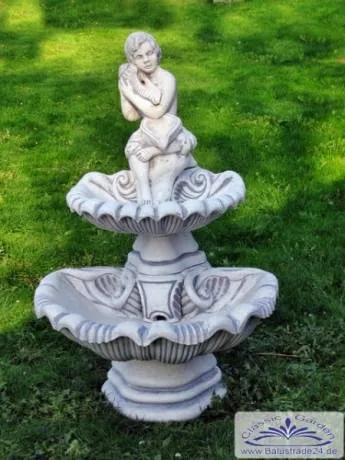 SR761 Wandbrunnen mit 2 ovalen Wasserschalen und wasserspeidenden Mädchen Figur 117cm 165kg