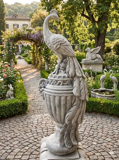 Steinfigur Pfau Statue auf Vase Steinguss Gartendekoration Gartenfigur Skulptur 110cm