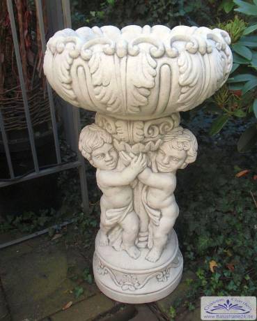 Putten Pflanzgefäß mit großer Blumenschale als Gartendekoration Steinvase aus Beton Steinguss 81cm 97kg BAD-KP0107