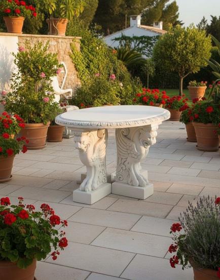 Gartentisch Fabelwesen Drachenmotiv Betontisch 107cm 365kg