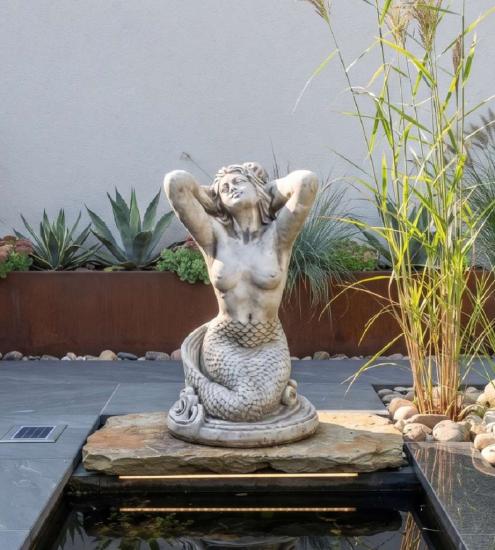 Gartenfigur Meerjungfrau Skulptur Nixe Beton Steinguss Figur als Steinfigur 57cm