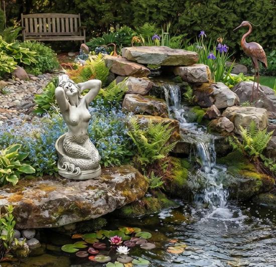 Gartenfigur Meerjungfrau Skulptur Nixe Beton Steinguss Figur als Steinfigur 57cm