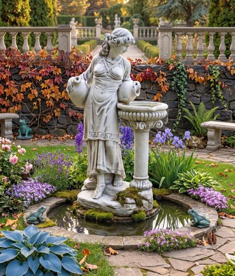 Gartenfigur Wasserträgerin Frau mit Krug Vogeltränke Brunnen bepflanzbar Beton Steinfigur 140cm 225kg S101077