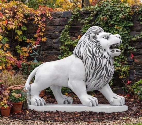 Gartenfigur brüllender Löwen Figur frostfeste Skulptur Steinfigur Weißbeton Steinguss 102cm 404kg