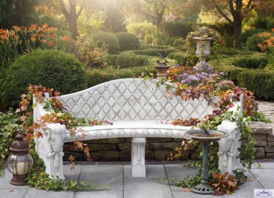 XXL Steinbank mit Lehne exclusive Schloss Gartenbank gebogen Gartendekoration 195cm