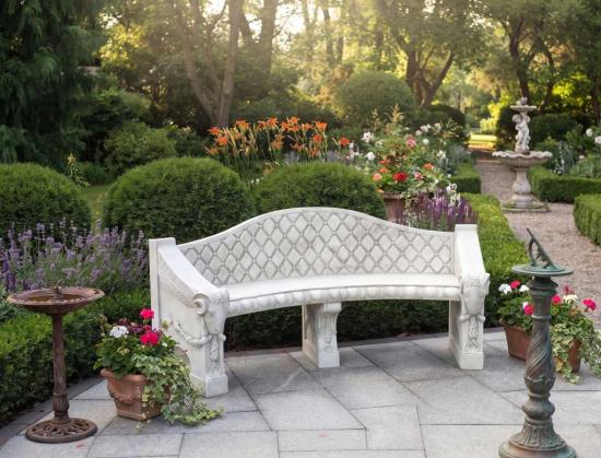 Steinbank mit Lehne exclusive Schloss Gartenbank gebogen Gartendekoration 195cm