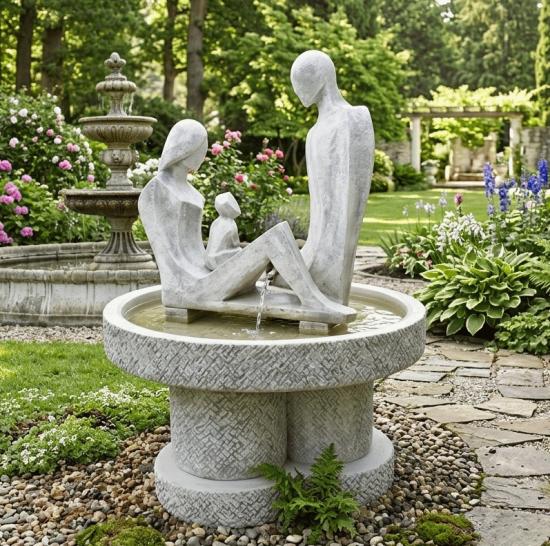 Modern Deco Art Brunnen Happy Familie Standbrunnen mit Wasserschale