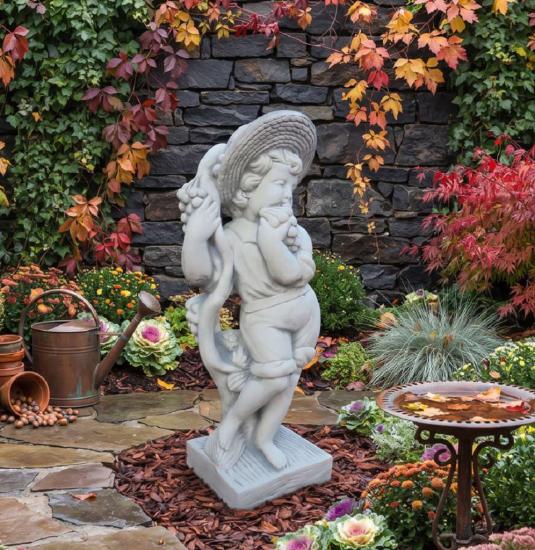 Herbst Gartenfigur Putten Figur aus Vierjahreszeiten Skulptur Steinfigur Beton Steinguss 69cm