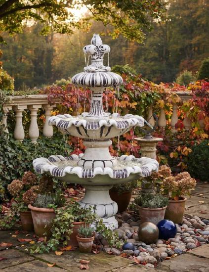 Kaskaden Gartenbrunnen mit Kreuzblume 2 Brunnen Wasserschalen