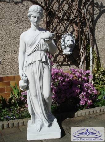 Willkommenstrunk Skulptur Hebe Figur Frau mit Wasserkrug und Schale Steinfigur Weißbeton Steinguss Gartenfigur 123cm 94kg SA-N430