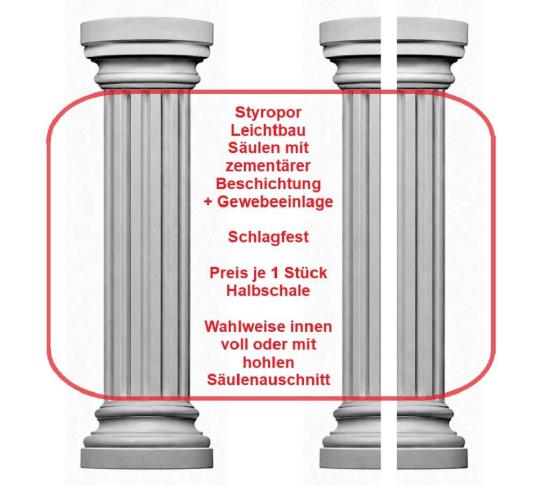 Styroporsäule runde kannelierte Halbschale zur Säulenverkleidung SA35K