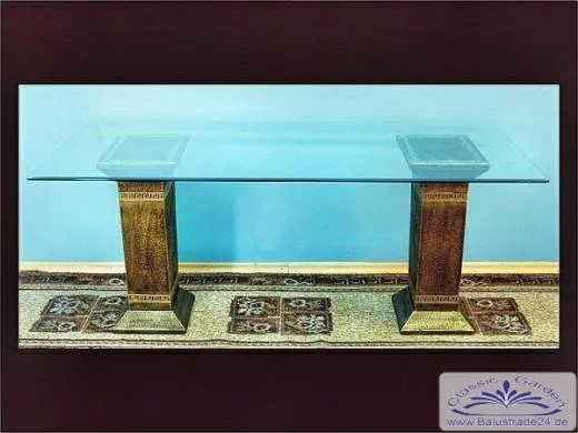 SK-6035 Dekorativer Glastisch mit 2 Säulen bronce patiniert Tisch