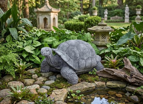 Schildkröten Gartenfigur Steinfigur Steinguss Gartendekoration Tierfigur 65x45cm
