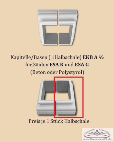 Säulen Kapitelle und Sockel Basis U-Halbschalen Profile auf Beton oder Styroporbasis für eckige Säulenverkleidung EKBA