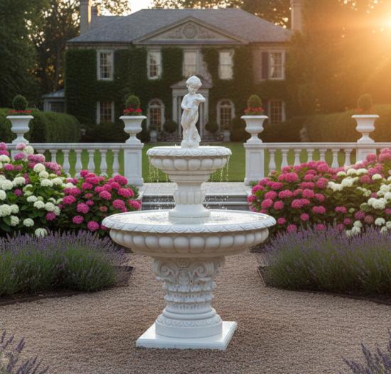 brunnen mit 2 wasserschalen und figur