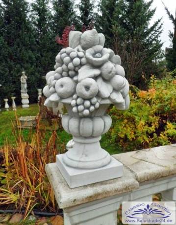 Schmuck Vase mit Früchte als Schmuckvace mit Sockel Pfeilerschmuck Element Gartenvase Ziervase 60cm 52kg S110013